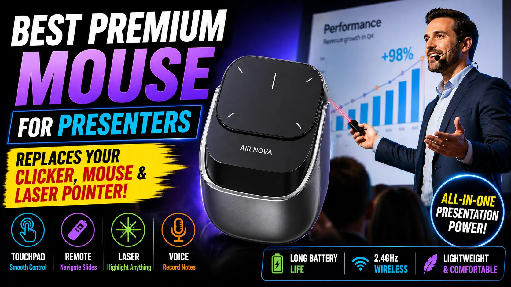 Best Premium Mouse for Presenters — Replaces Your Clicker, Your Mouse & Your Laser Pointer