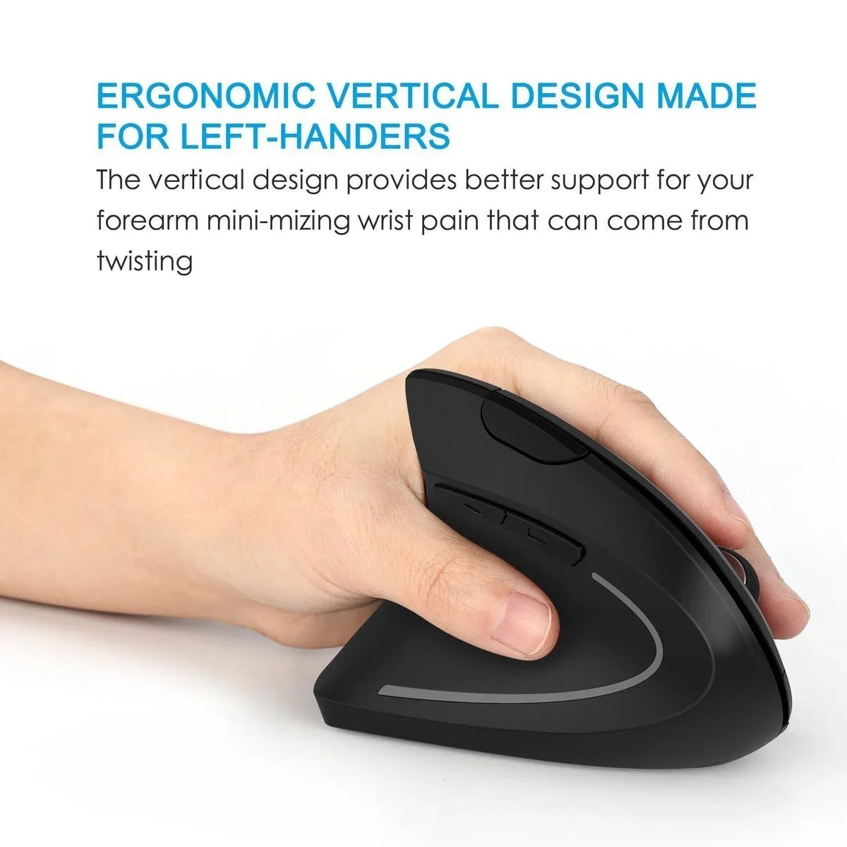 Left Hand Ergonomic Vertical Mouse – Wireless 2.4G with Side Buttons