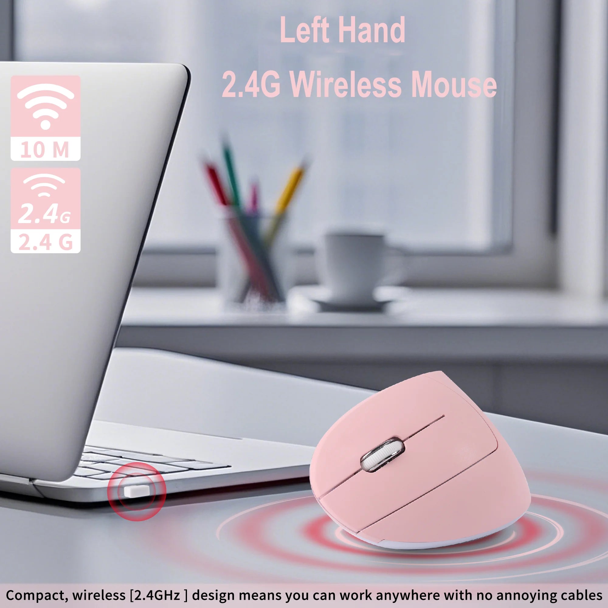 Left Hand 2.4G Vertical Mouse – Ergonomic Wireless 1600 DPI Mute Click
