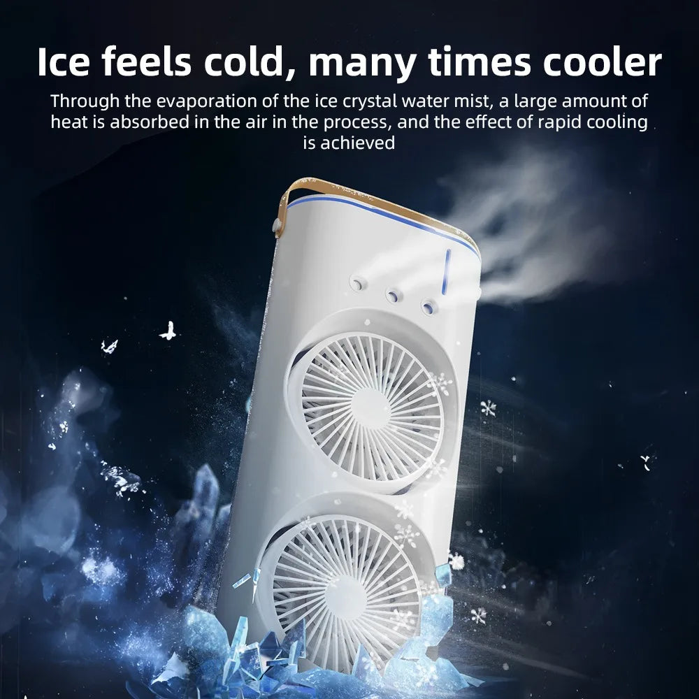 BreezeTower Duo – Dual Mist & Wind Desk Fan