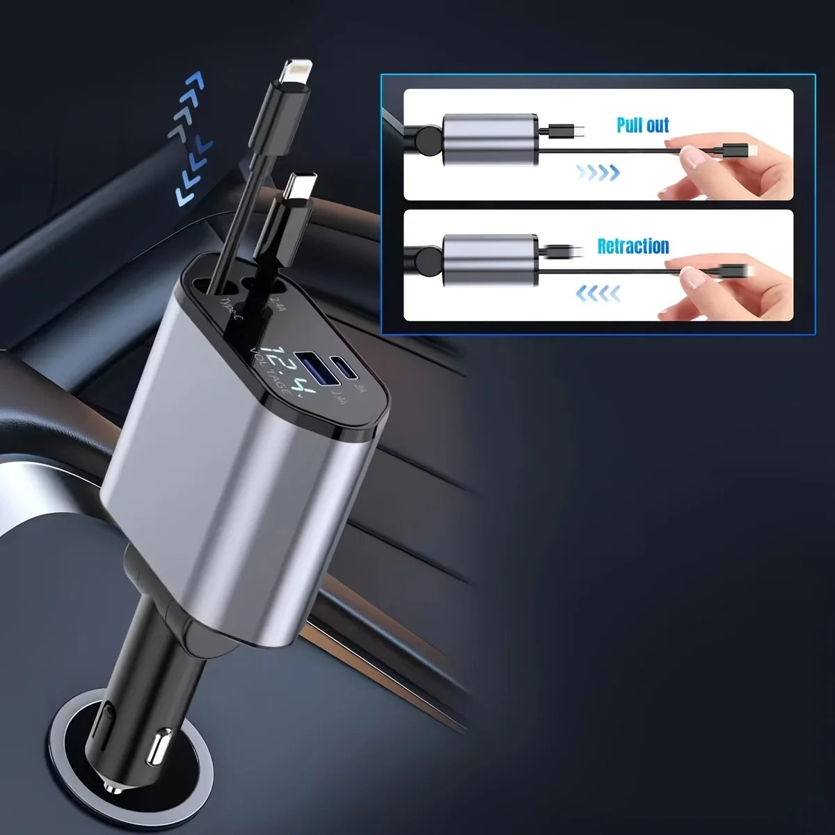 4 in1 Retractable Car Charger