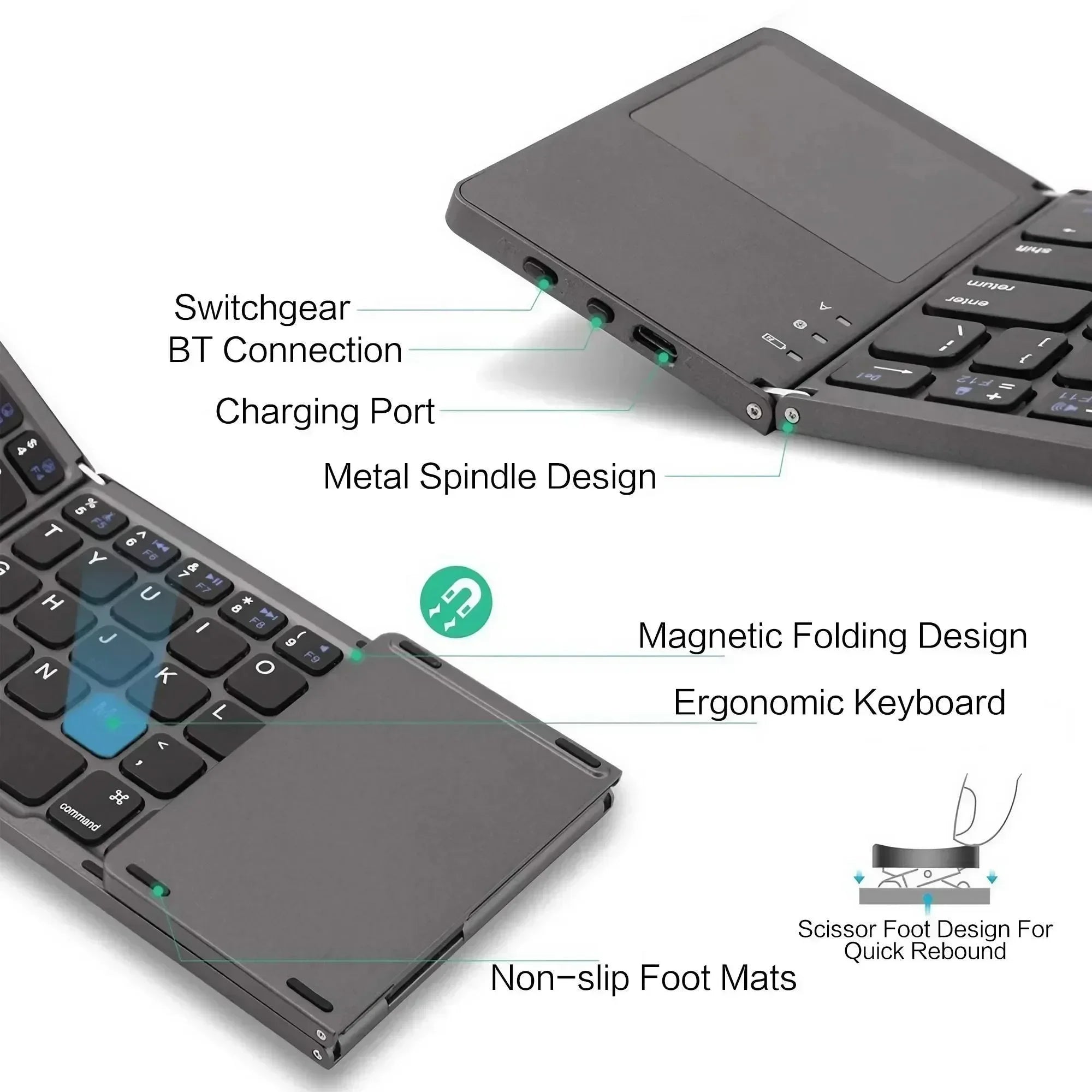 Tri-Fold Bluetooth Keyboard with Touchpad