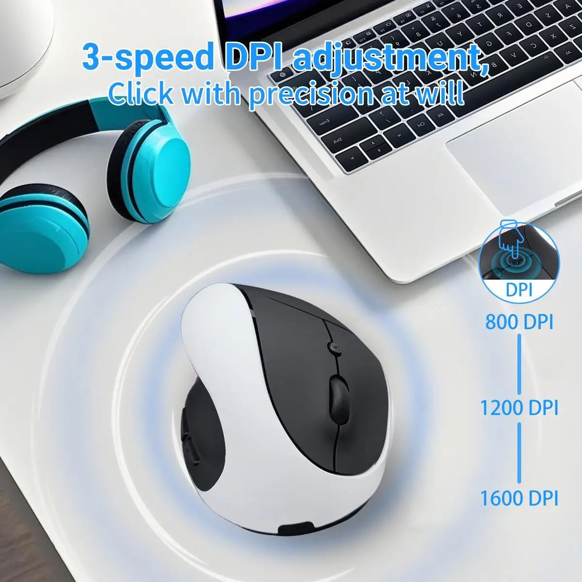 Left Hand Ergonomic Vertical Mouse with Side Buttons