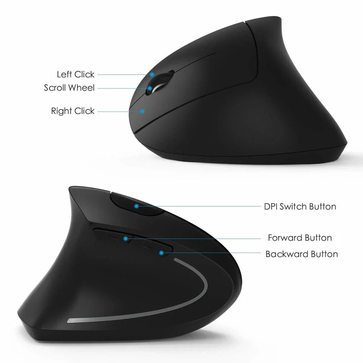 Left Hand Ergonomic Vertical Mouse – Wireless 2.4G with Side Buttons