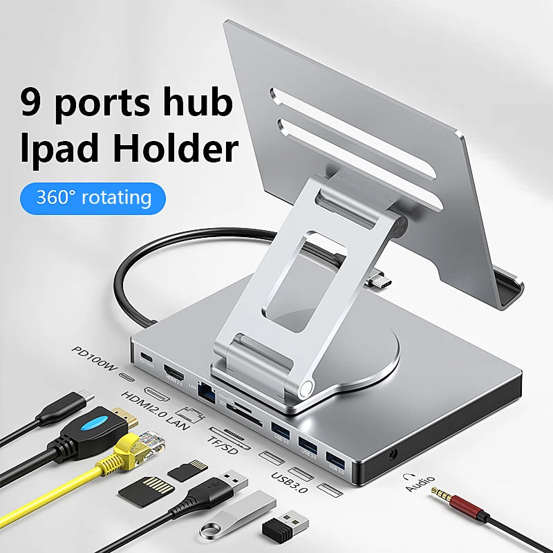 360° Rotating Stand with Type-C Hub