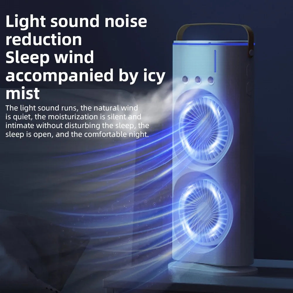 BreezeTower Duo – Dual Mist & Wind Desk Fan