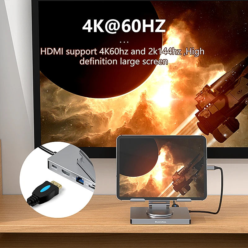 360° Rotating Stand with Type-C Hub