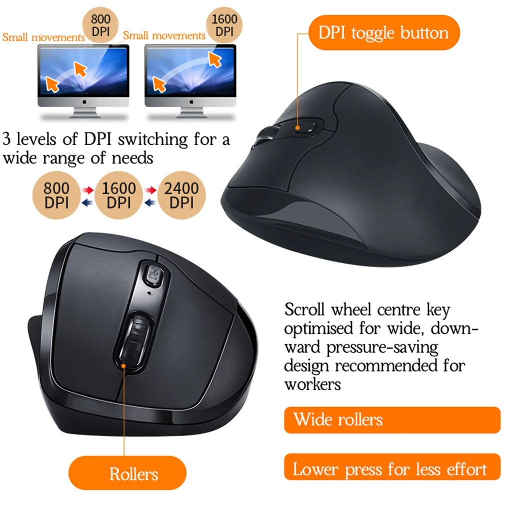 Wireless Left Handed Mouse – Ergonomic Design with Fast Scrolling USB Receiver