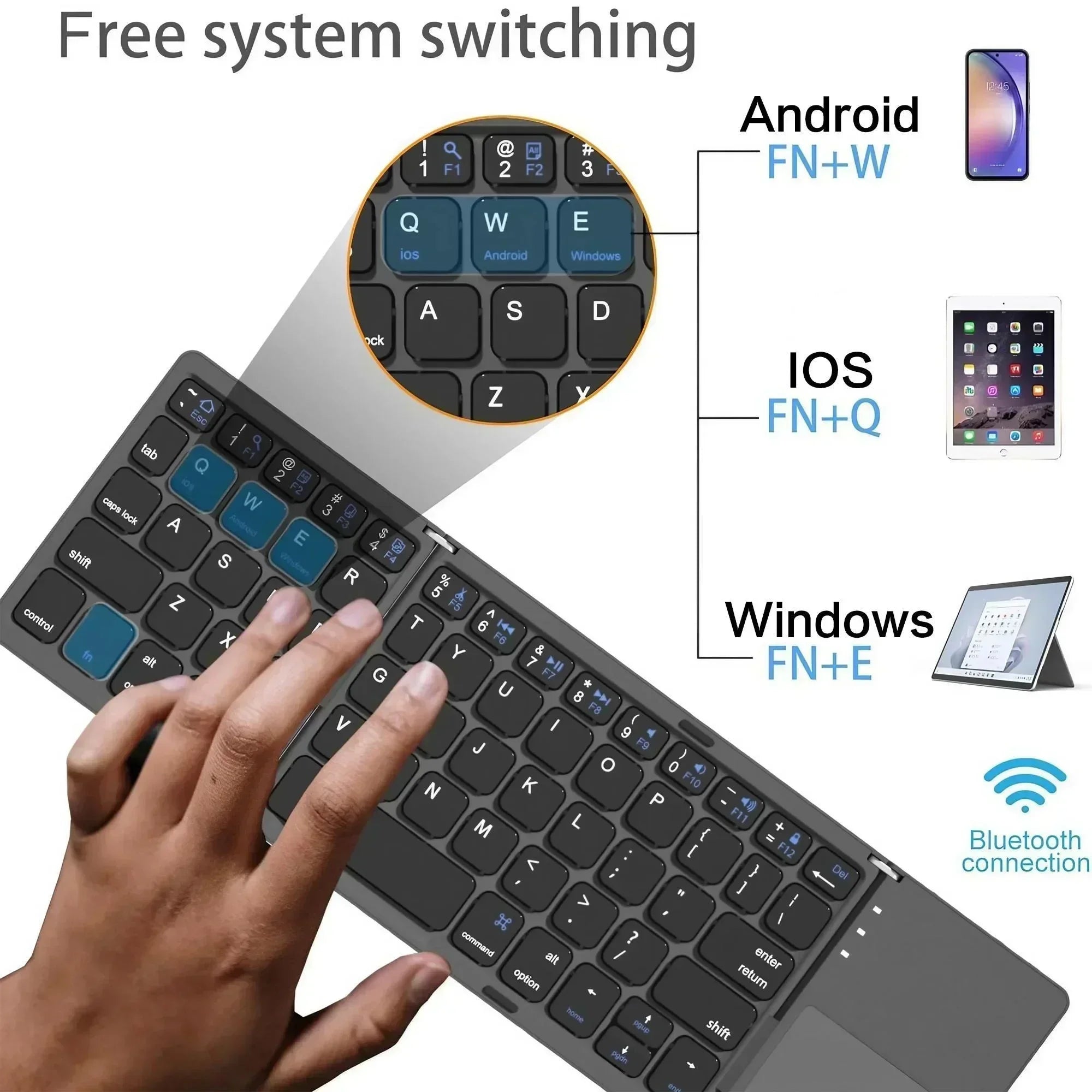 Tri-Fold Bluetooth Keyboard with Touchpad