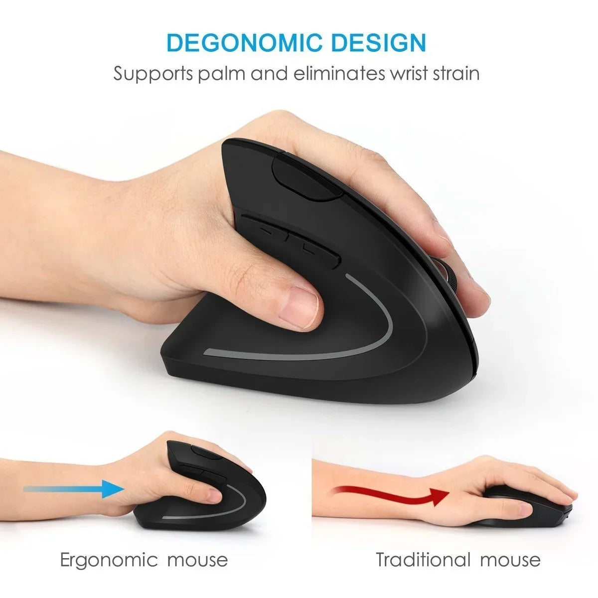 Left Hand Ergonomic Vertical Mouse – Wireless 2.4G with Side Buttons