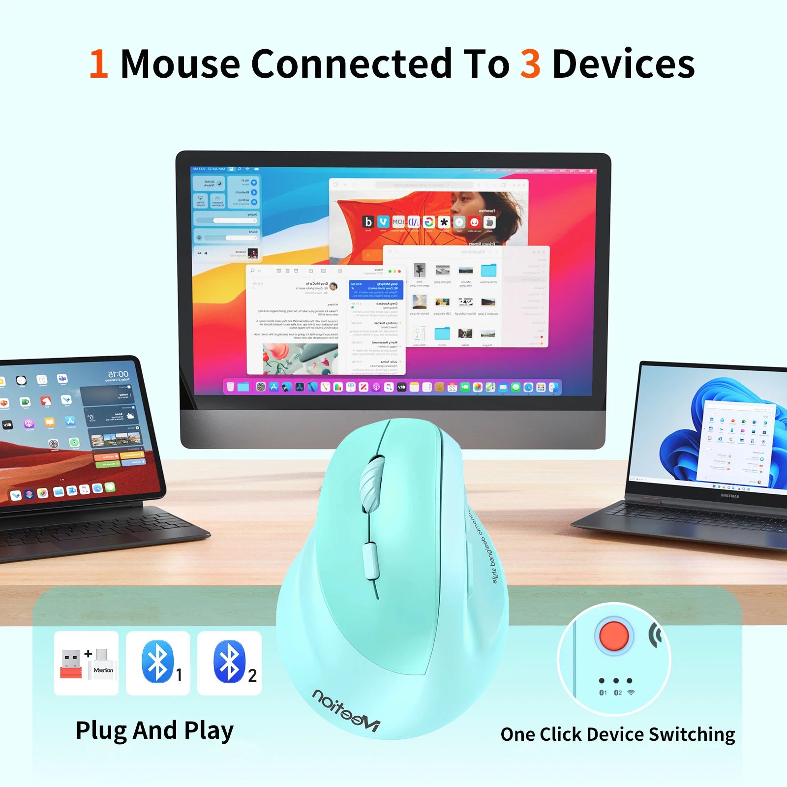 Left Hand Ergonomic Wireless Vertical Mouse for Left-Handed Users