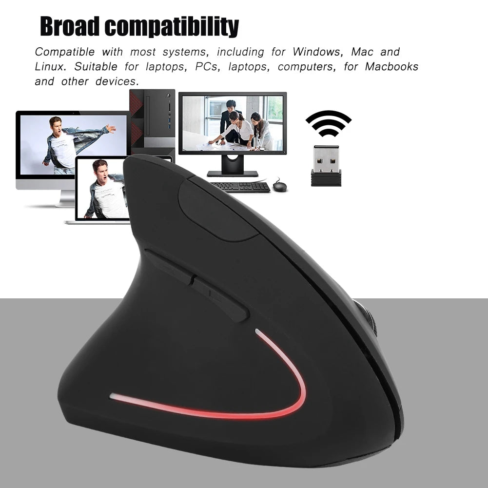 Left Handed 2.4GHz Wireless Vertical Mouse – Ergonomic Optical USB for PC & Laptop