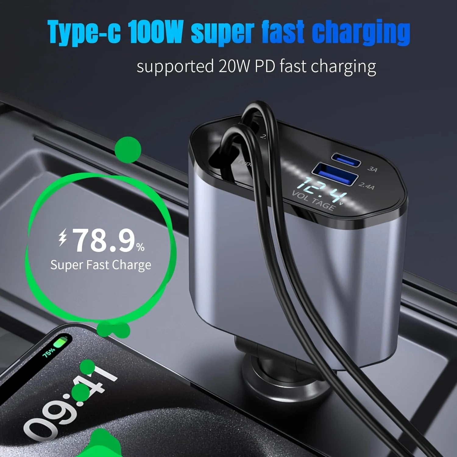 4 in1 Retractable Car Charger