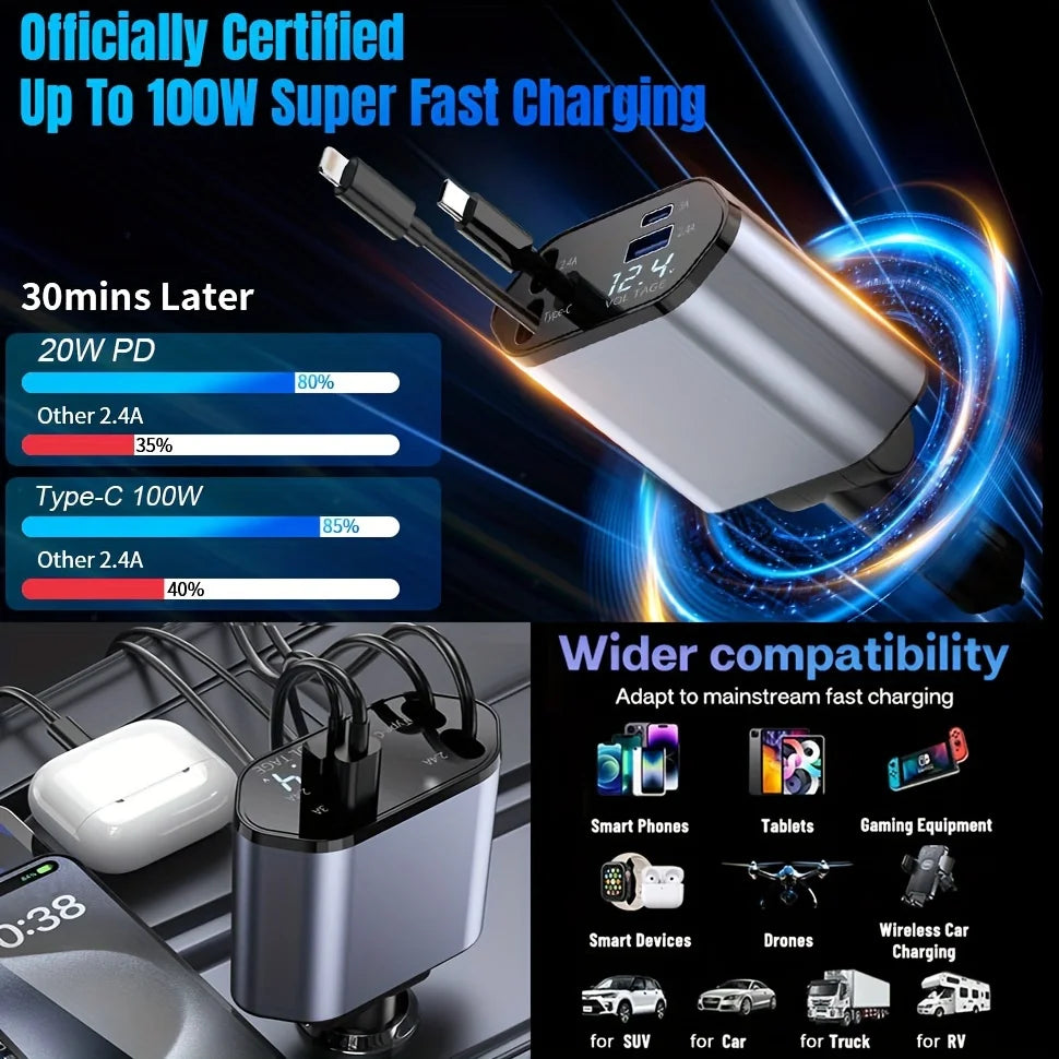 4 in1 Retractable Car Charger