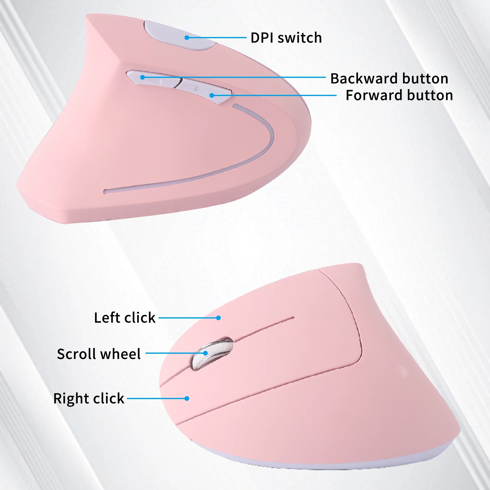 Left Hand 2.4G Vertical Mouse – Ergonomic Wireless 1600 DPI Mute Click