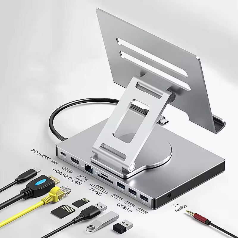 360° Rotating Stand with Type-C Hub