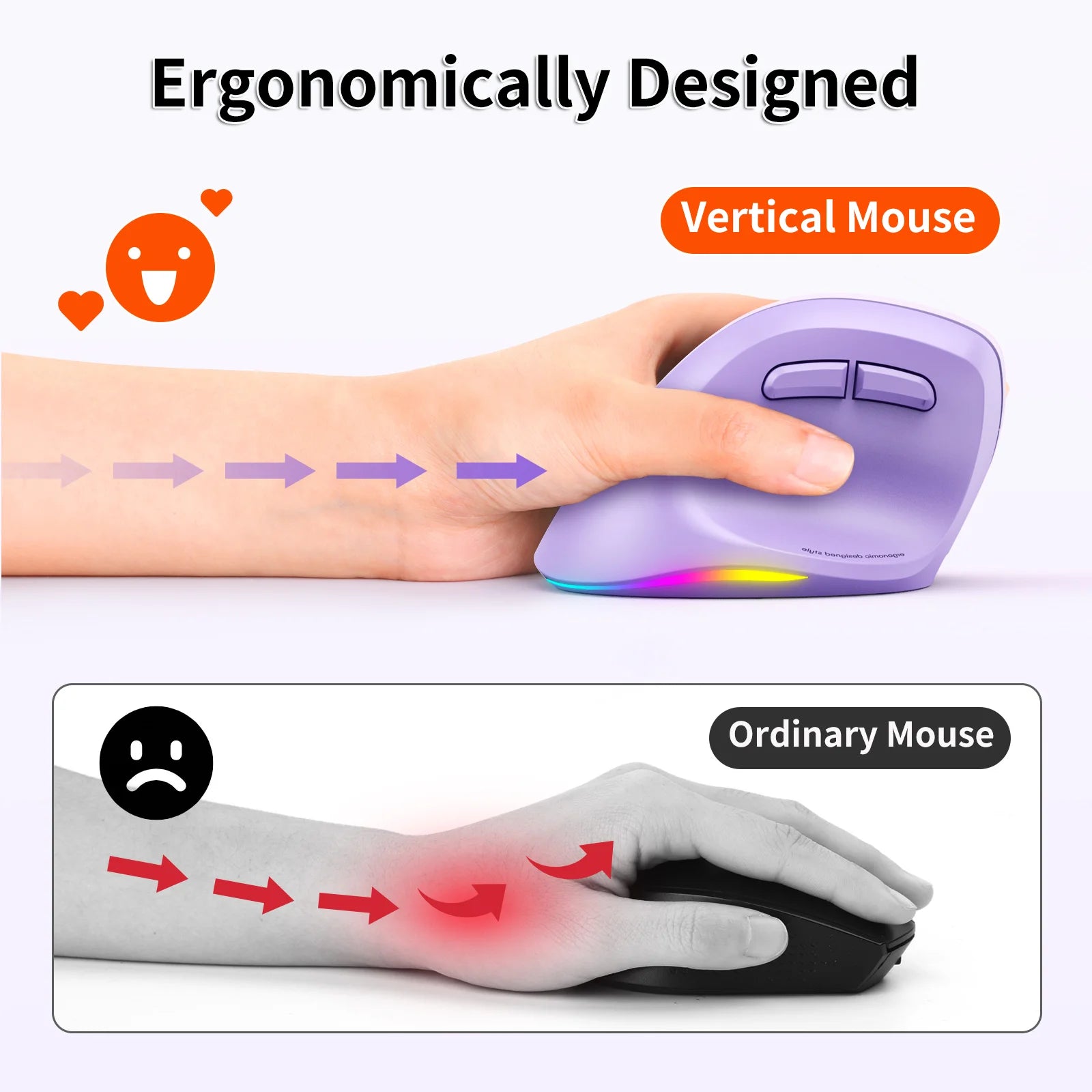 Left Hand Ergonomic Wireless Vertical Mouse for Left-Handed Users