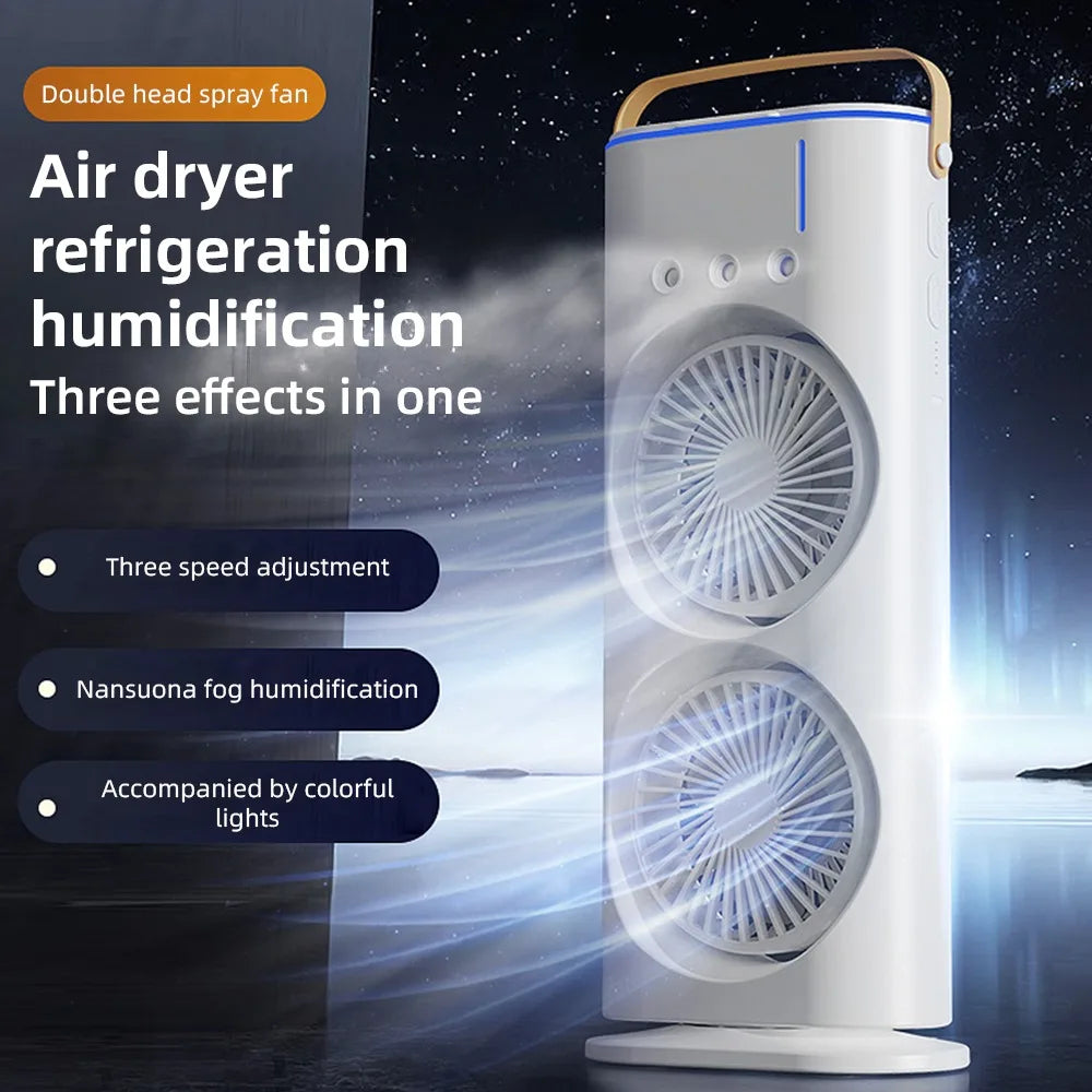 BreezeTower Duo – Dual Mist & Wind Desk Fan
