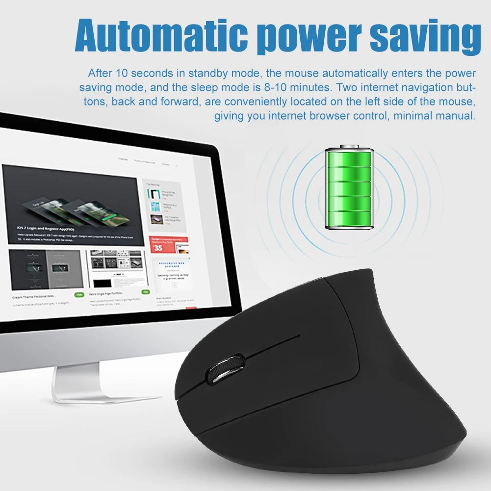 Left Handed 2.4GHz Wireless Vertical Mouse – Ergonomic Optical USB for PC & Laptop