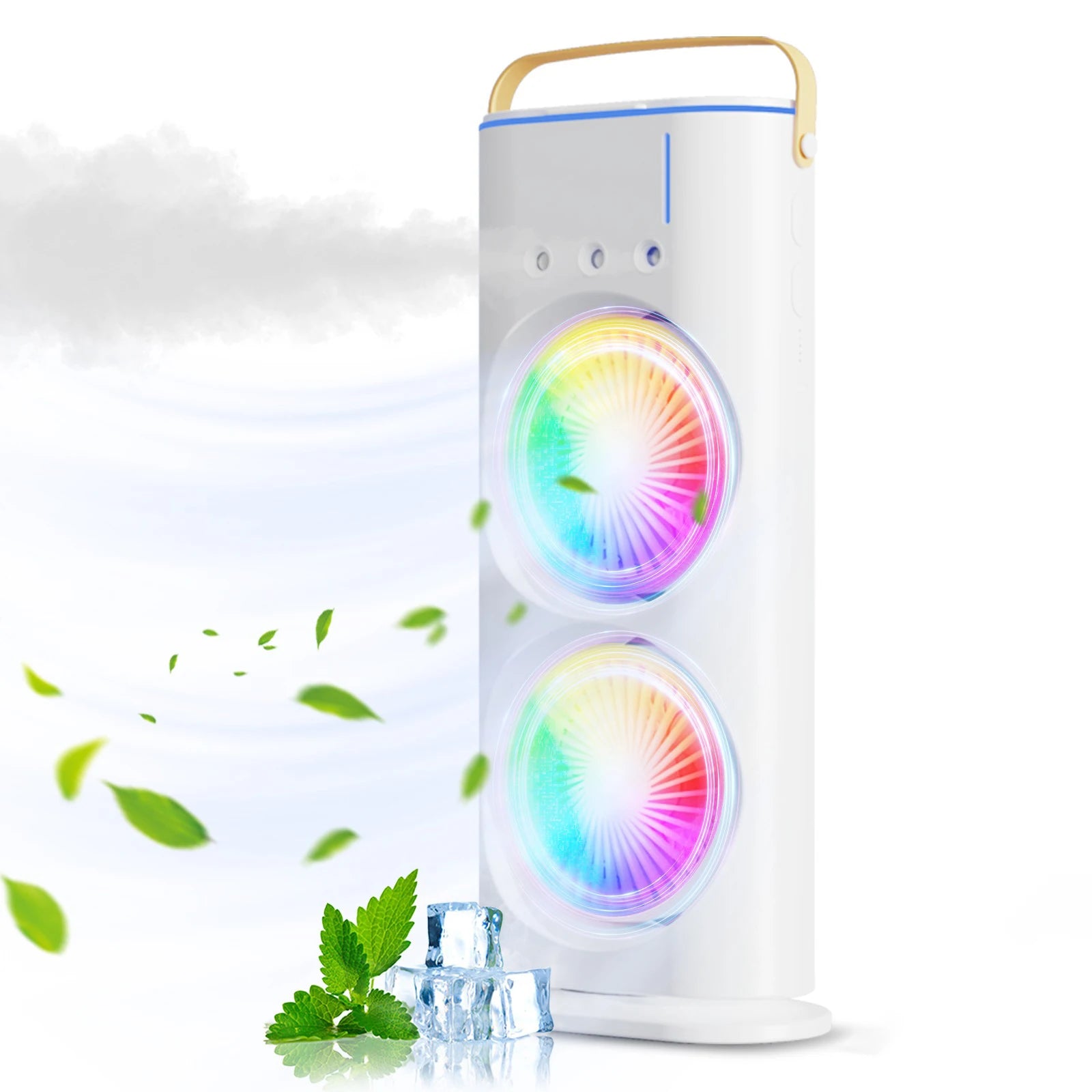 BreezeTower Duo – Dual Mist & Wind Desk Fan