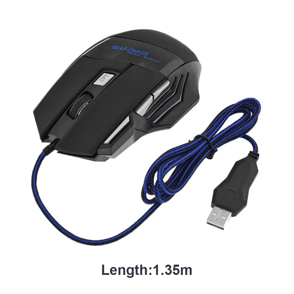 Wired Gaming Mouse 5500 DPI – RGB 7-Color Backlight Optical Mouse for PC