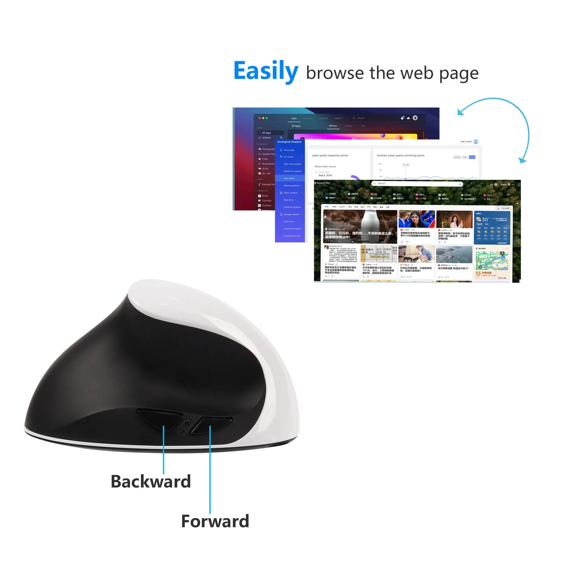 Left Hand Ergonomic Vertical Mouse with Side Buttons