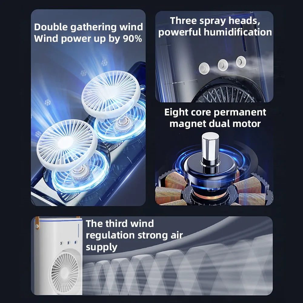 BreezeTower Duo – Dual Mist & Wind Desk Fan