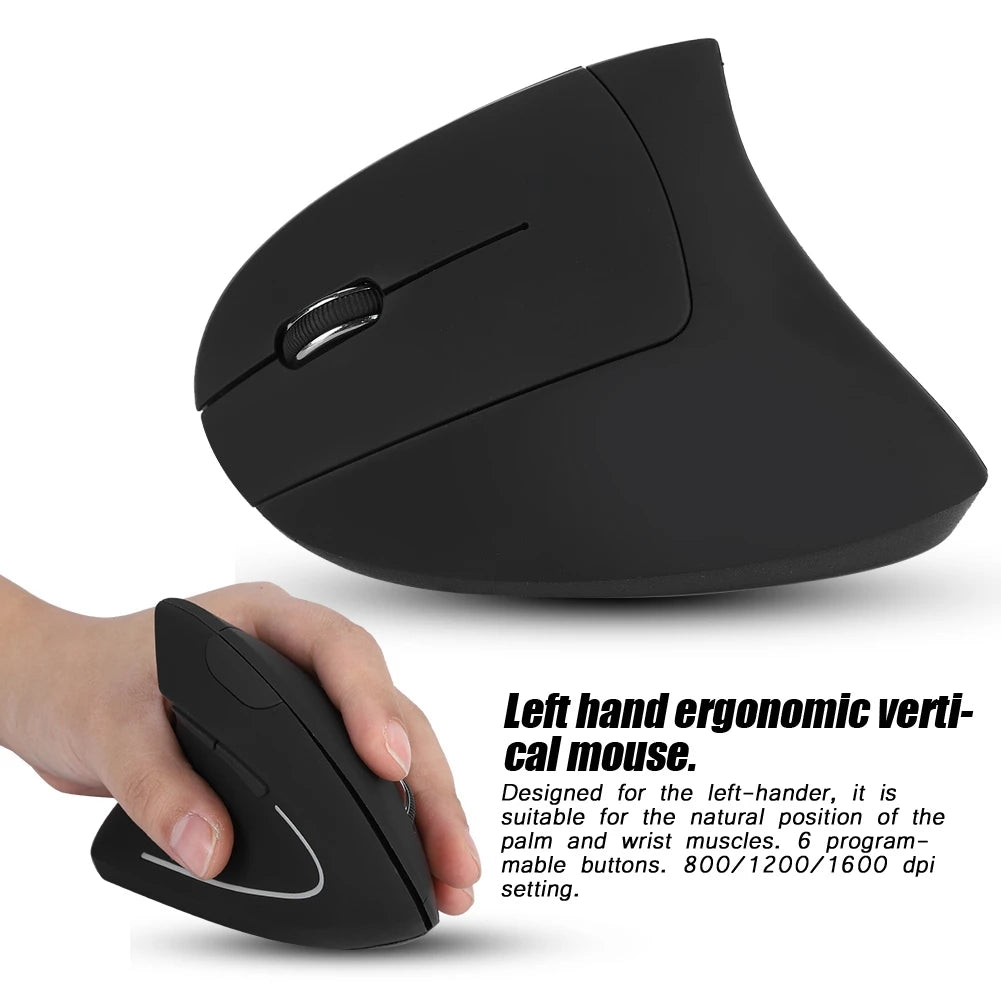 Left Handed 2.4GHz Wireless Vertical Mouse – Ergonomic Optical USB for PC & Laptop