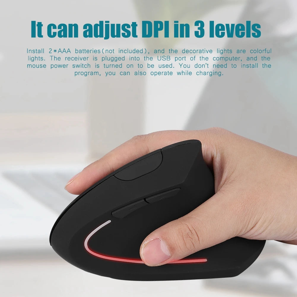Left Handed 2.4GHz Wireless Vertical Mouse – Ergonomic Optical USB for PC & Laptop
