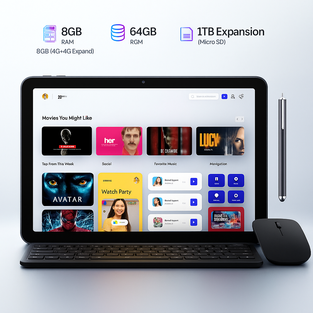 NovaPad 14 features — keyboard, stylus, and wireless mouse included